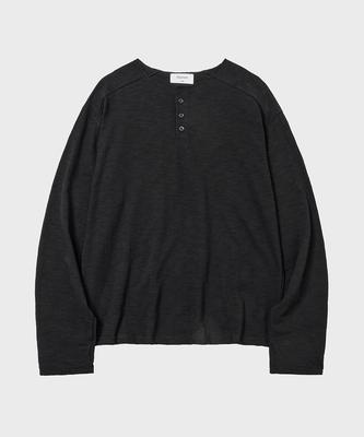 HOOVES Vtg Interlock Henley Neck Long Sleeve [Black]