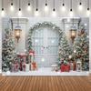 Winter Christmas Photography Background Window Curtain Fireplace Snow Xmas Tree Kids Family Portrait Home Decor Photo Backdrop7