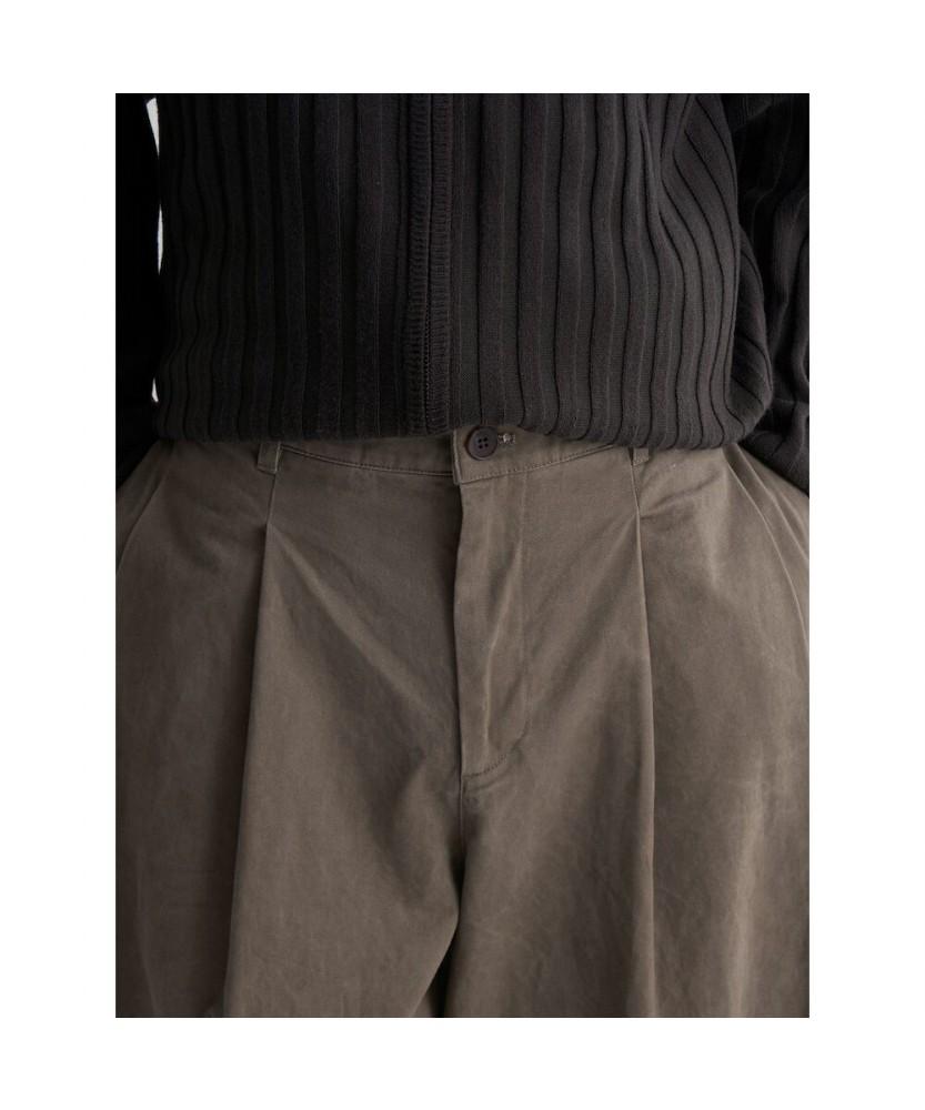 8SECONDS Wide Curved Pintuck Chino Pants Brown