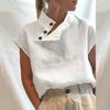 Blouse Femme Sans Manches Col Montant Doux pour la Peau Couleur Unie Boutons Latéraux Tunique Haut Vêtements Dame