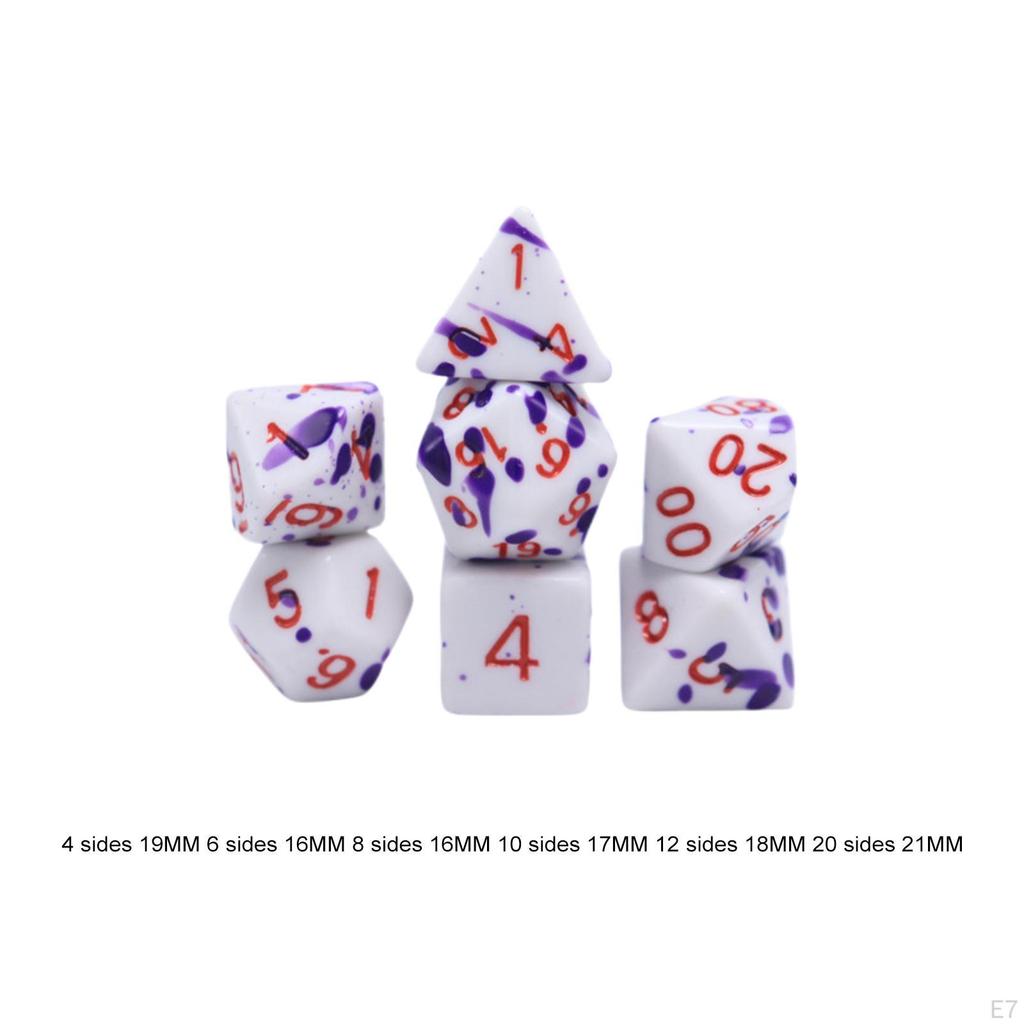 7 Pieces Multisided Dice Table Gaming Durable D4 D6 D8 D10 D12 D20 Color Changing for