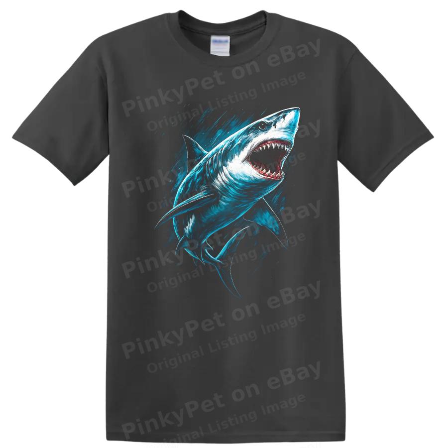 Shark Graphic T Shirt Ocean Predator Sea Life Tee Wavy Blue Art Design