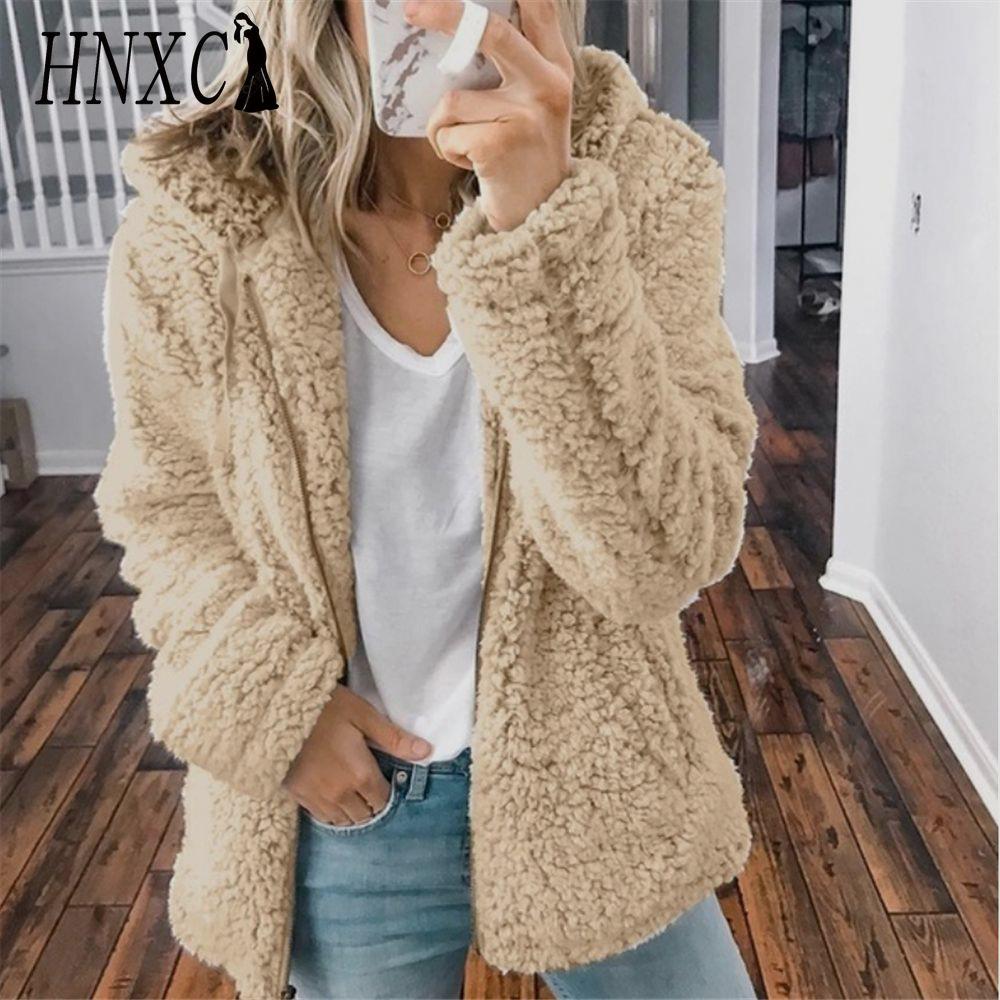 HNXC Damen Vintage Casual Gittermuster Herbst Winter Langarm Kapuzenjacken & Mäntel