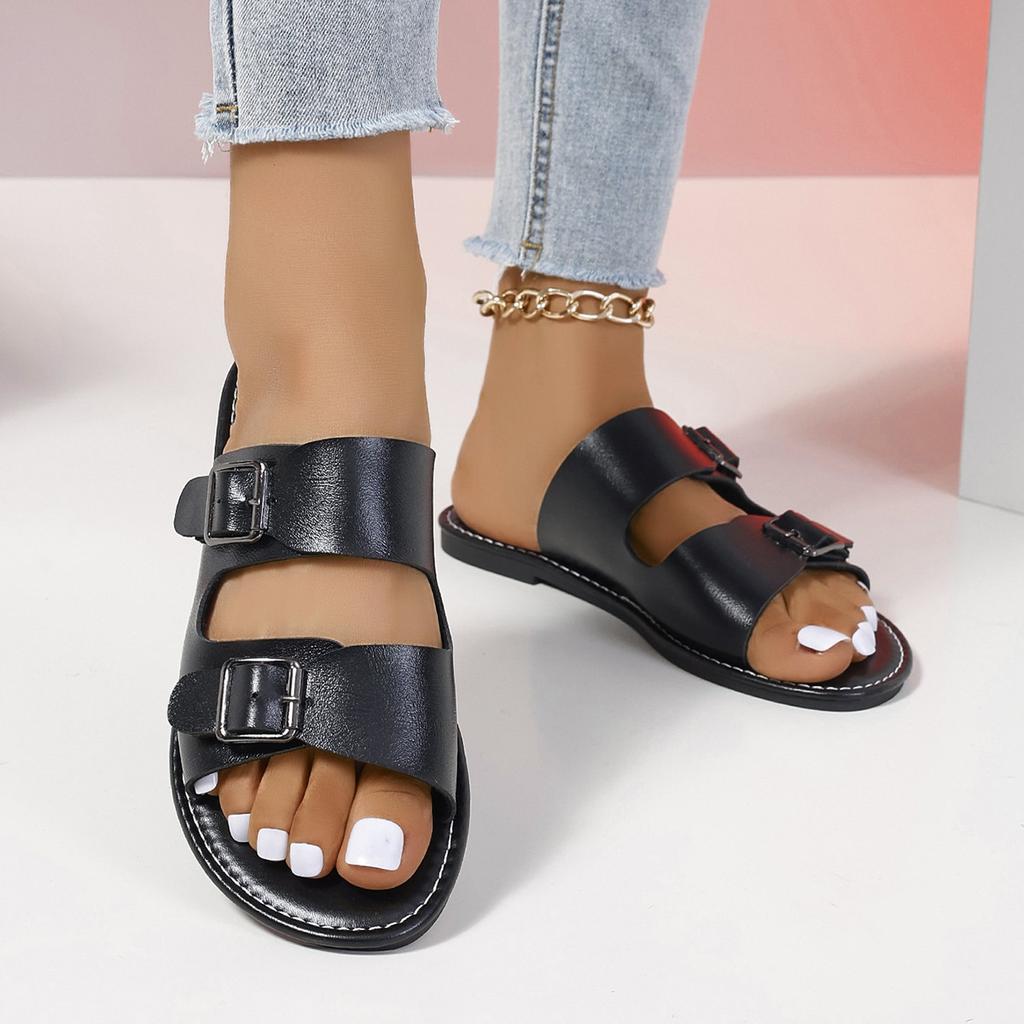 Fashion Large Size Women's Slippers 2025New Summer Casual Beach Slippers Luxury Leather Slippers for Women Outdoor Non-Slip Flat Slipper