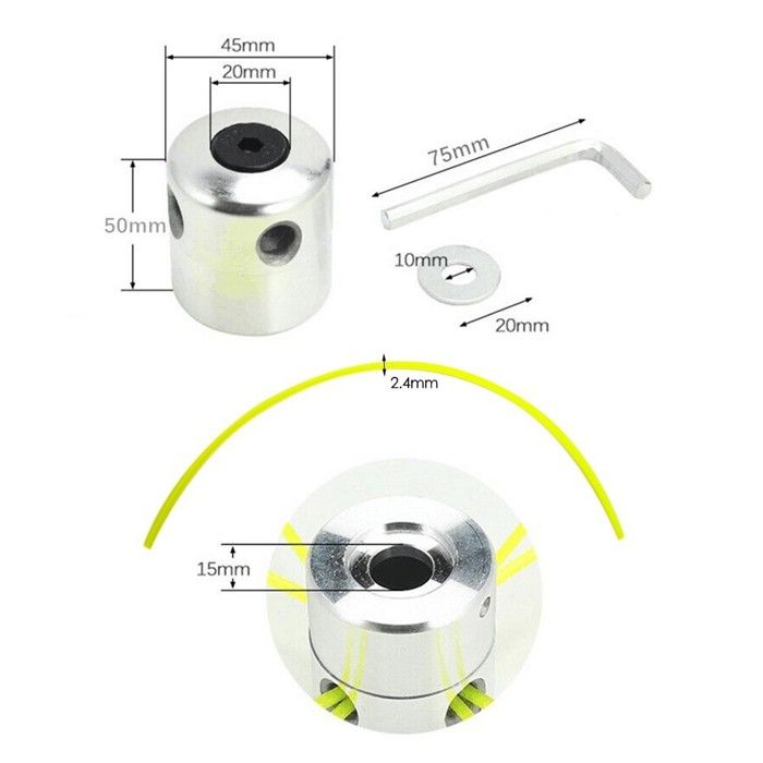 Tête de débroussailleuse aluminium double fil 2,4 mm - Compatible M8/M10/M12 (filetage gauche)