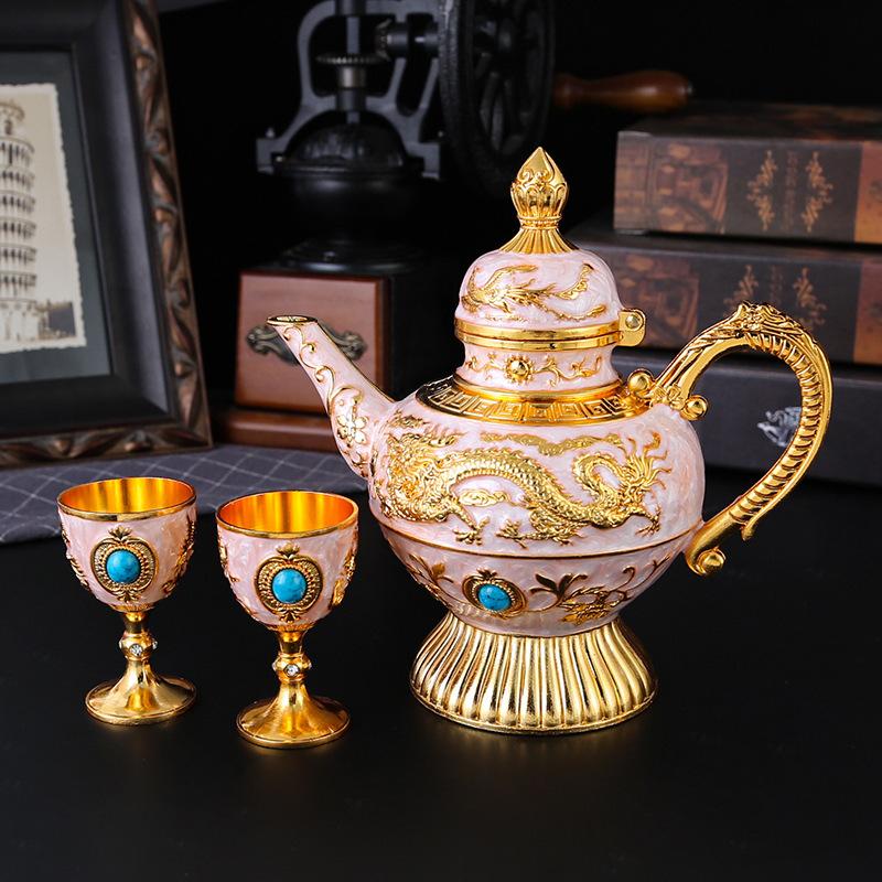 Wine pot set Large capacity wine pot Household retro high-end Baijiu cup Creative wedding Baijiu wine set ornament