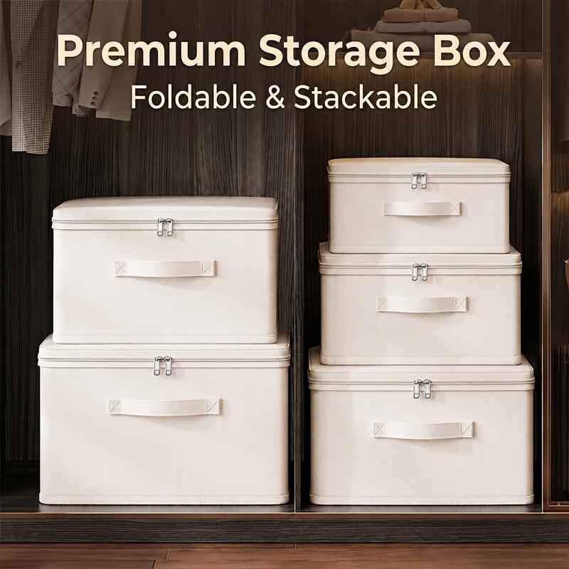 Extra Large Stackable Oxford Fabric Storage Bins with Lids, Foldable Closet Organizer Boxes for Clothes and Blankets, Space-Saving Heavy Duty Wardrobe