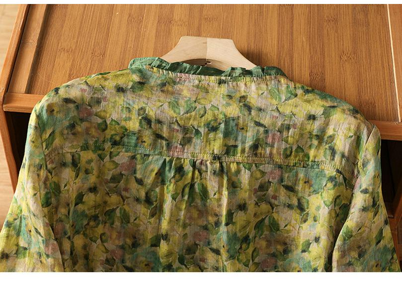 2026 Plus Size Women's Pure Ramie Summer Loose Green Top
