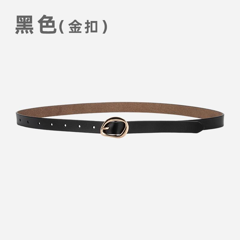 

Простой черный женский тонкий ремень в стиле ретро, красивый и элегантный дизайн с пряжкой-булавкой, ремень с пуговичной головкой из сплава для женщин 100cm (including buckle)