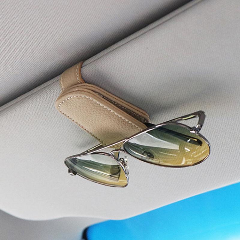 Car Sunglasses Holder Sun Visor Sunglasses Clip Cowhide Glasses Case Mount Auto Styling Ticket Card Clip Interior Accessories