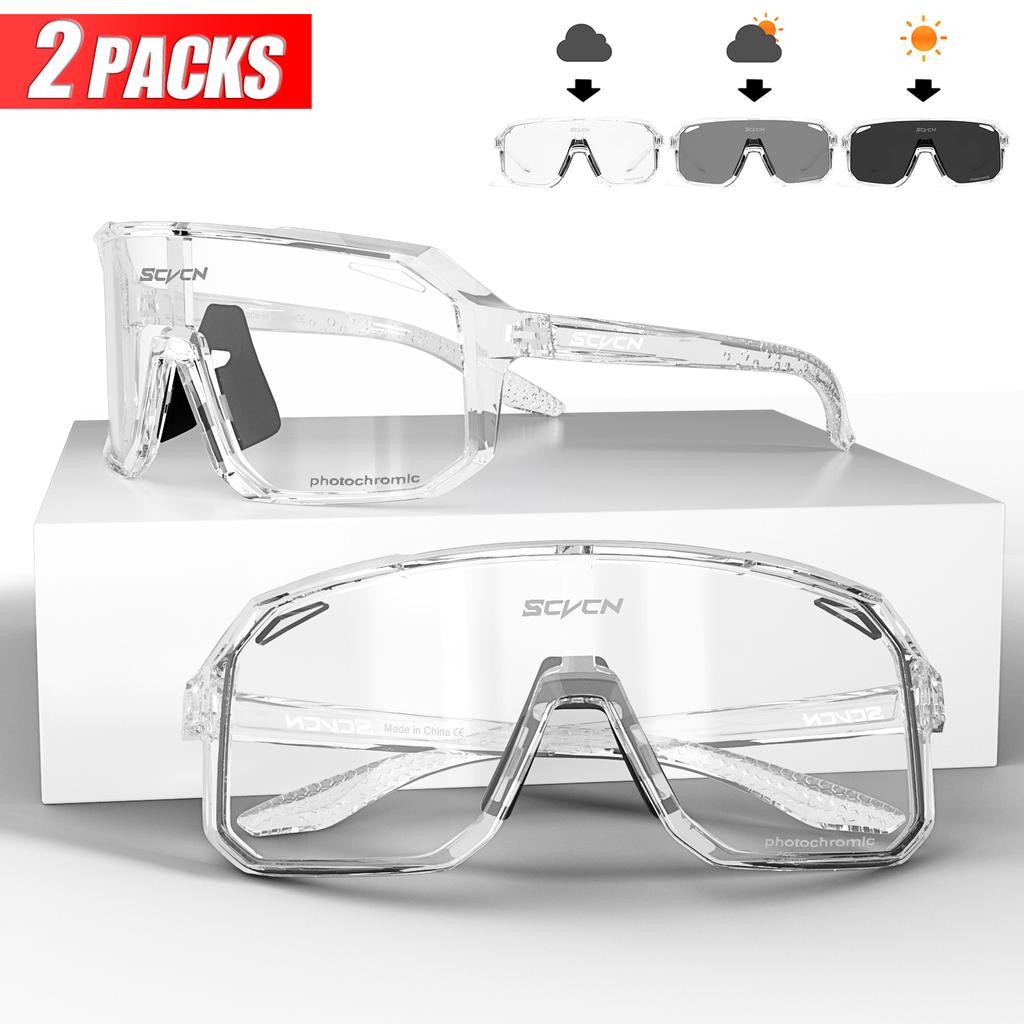 Neue photochrome Radbrille Motorrad Fahrrad Fahren Outdoor Sport Rad Sonnenbrille Herren Damen UV400 Brille 2er-Pack