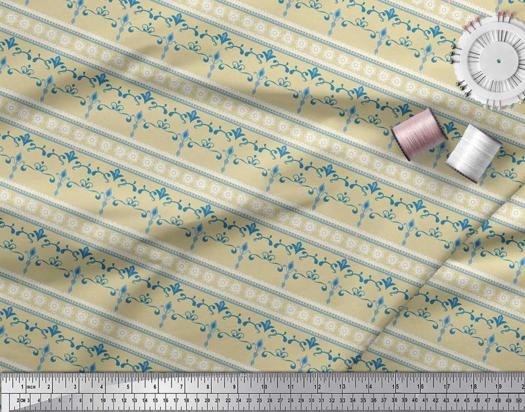 Soimoi Japan Crepe Satin Fabric Stripe,Floral & Filigree Damask Decor Fabric Printed Metre 42 Inch