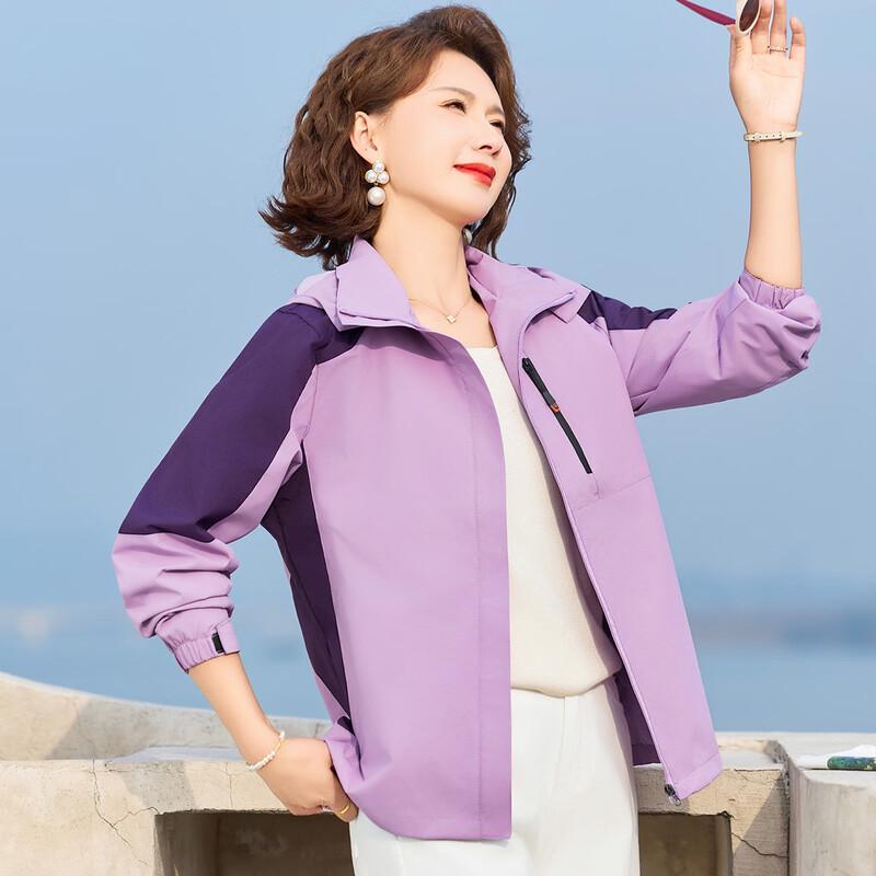Women s Spring Detachable Hood Color-block Casual Jacket 2XL