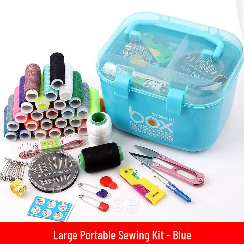 Sewing Kit with Thread, Needle, and Cross-stitch Tools in Solid Wood Pouch