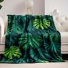 Tropical Rainforest Fleece Blanket - Soft Breathable All-Season Bedspread with Monstera Leaf Pattern, Green & Dark Green Tropica