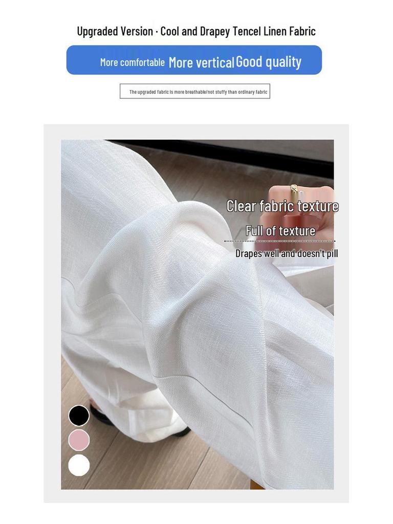 Pantalones de Pierna Ancha de Tencel Lino de Cintura Alta con Protección Solar de Seda de Hielo para Mujer Verano 2026