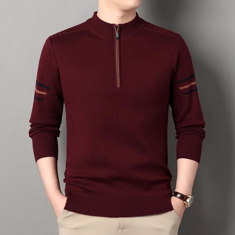 2025 Men s Winter Half-High Collar Knit Sweater - Zipper, Loose Fit, Long Sleeve, Warm Pullover. M