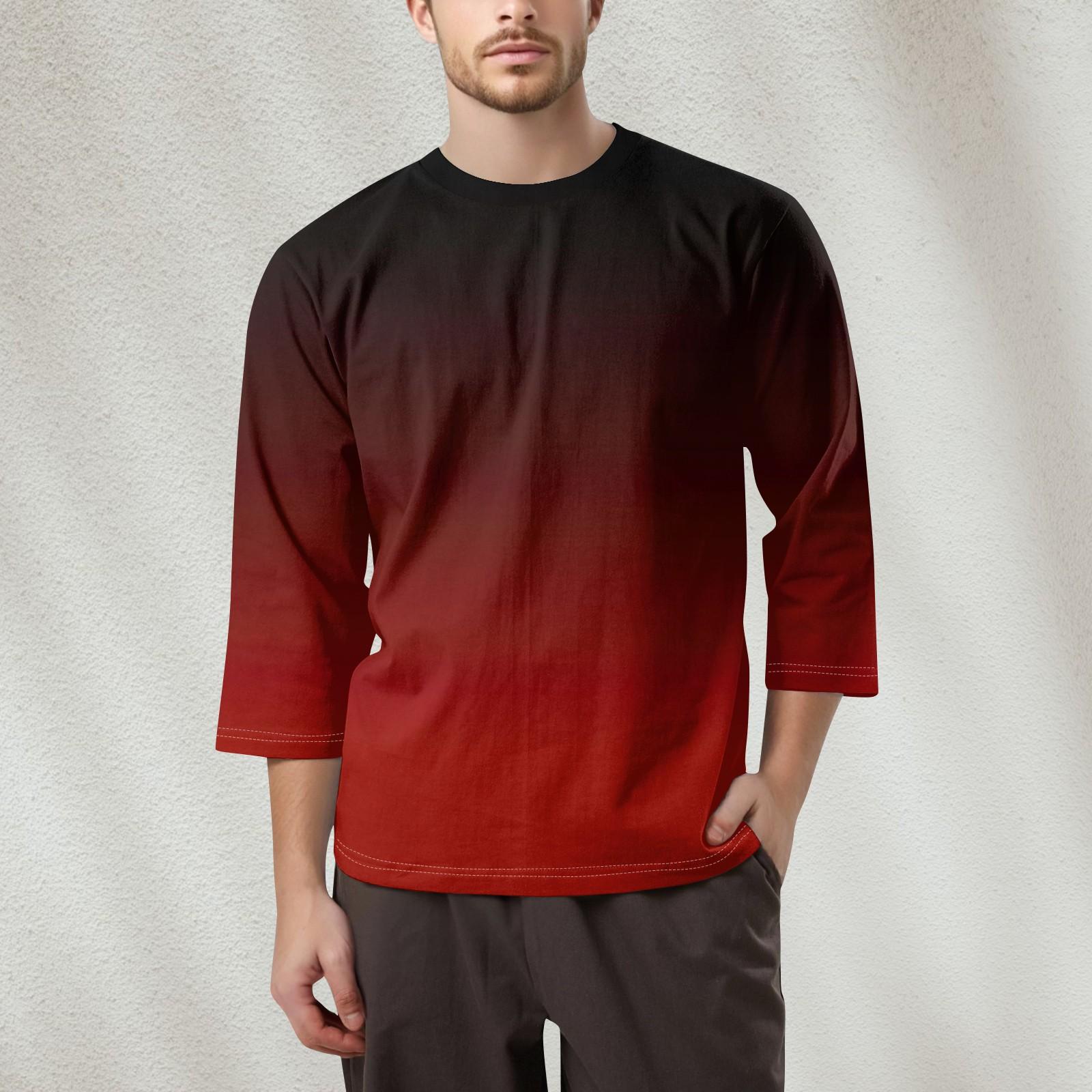 

Men s Fashion Printed Round Neck 3/4 Sleeve Tops T-Shirt L червоний