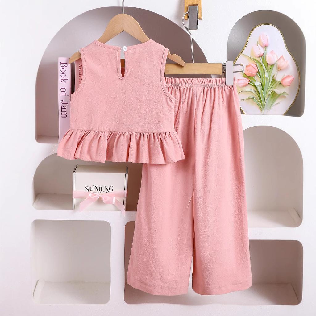 Sommer Kinder Süße Schleife Ärmelloses Top und Hose Zweiteiliges Mode-Set für Mädchen