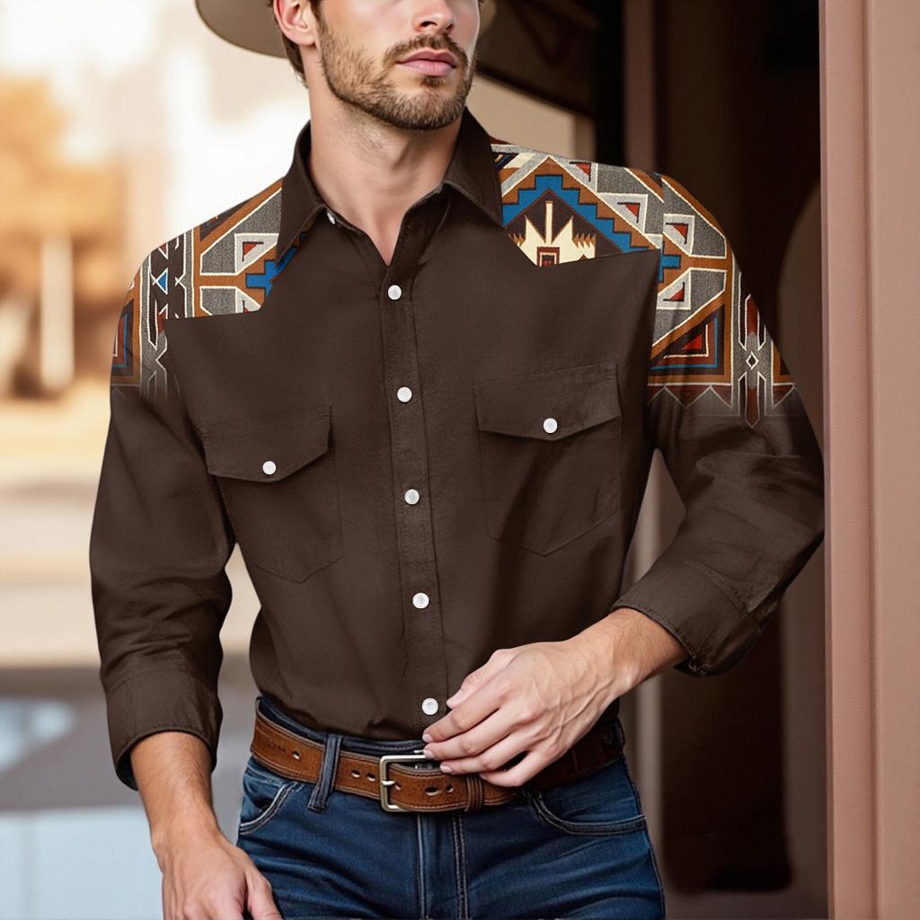 Men'S Fashionable Lapel And Shoulder Length Long Sleeved Casual Top