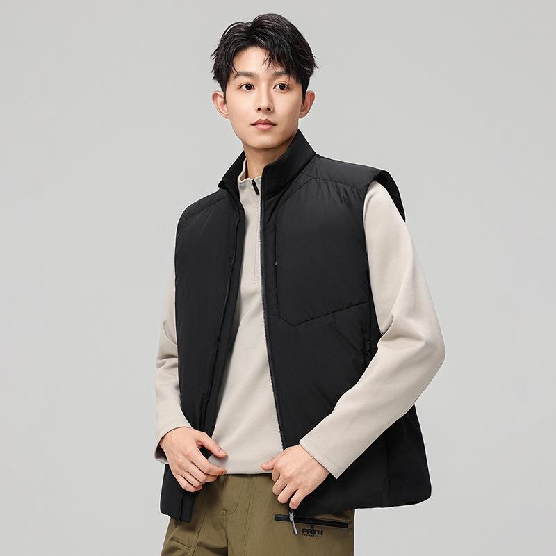 Men's High-Quality Double Zipper Outdoor Down Vest - Thickened Warm Sleeveless with Stand Collar.
