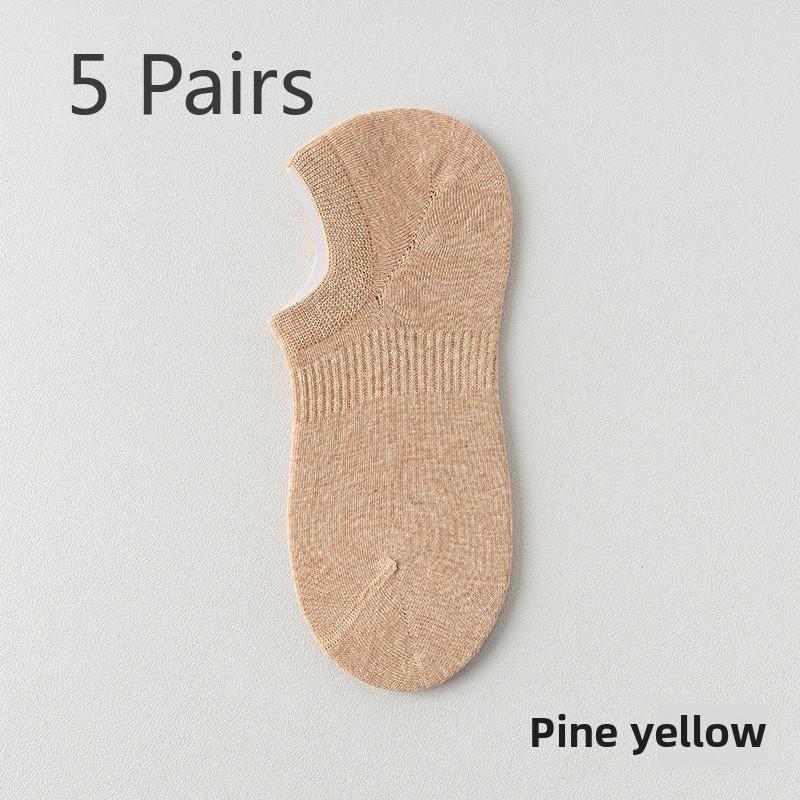 5 Pairs of Women's Summer Thin Mesh Breathable Pure Cotton Boneless Heel Shallow Mouth Invisible Socks
