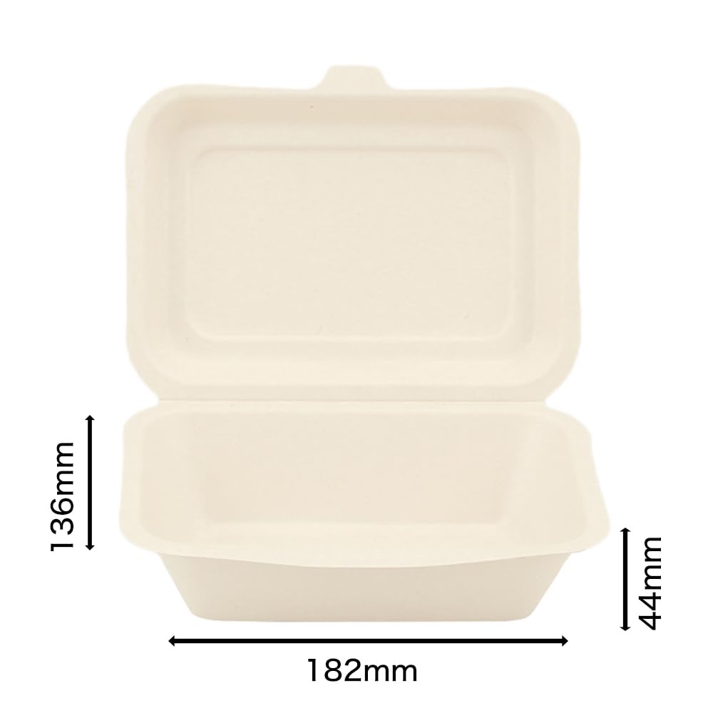 Disposable Lunch 600ml Pack of Commercial ECO&BASIC Boxes, Capacity, 50, Microwaveable, Takeout, Bagasse, Durable, Stain-Resistant, Eco-Friendly,