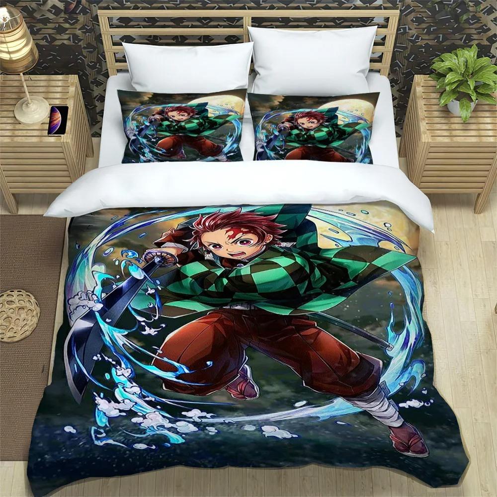 Japanese Manga Demon Slayer Personalized Customization Bedding Set Soft Duffel Cover Pillowcase Comic Adolescent Sheet Set
