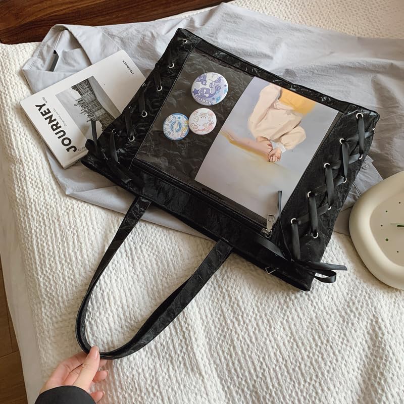 Bearneko Ita Tote Otaku A4 Large Bag, Bag, Bag, Size, Cute, Capacity, Lace-Up, Ribbon, Spring, Summer, Autumn, Winter, Gift, Women's (Black)
