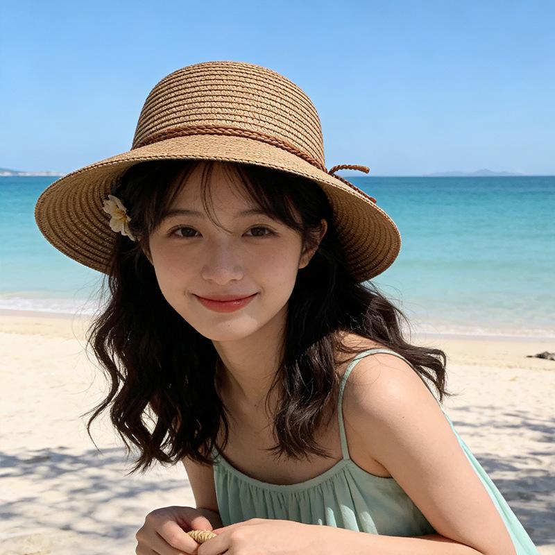 Straw hat female sunscreen summer travel beach hat literary and simple face small sun hat