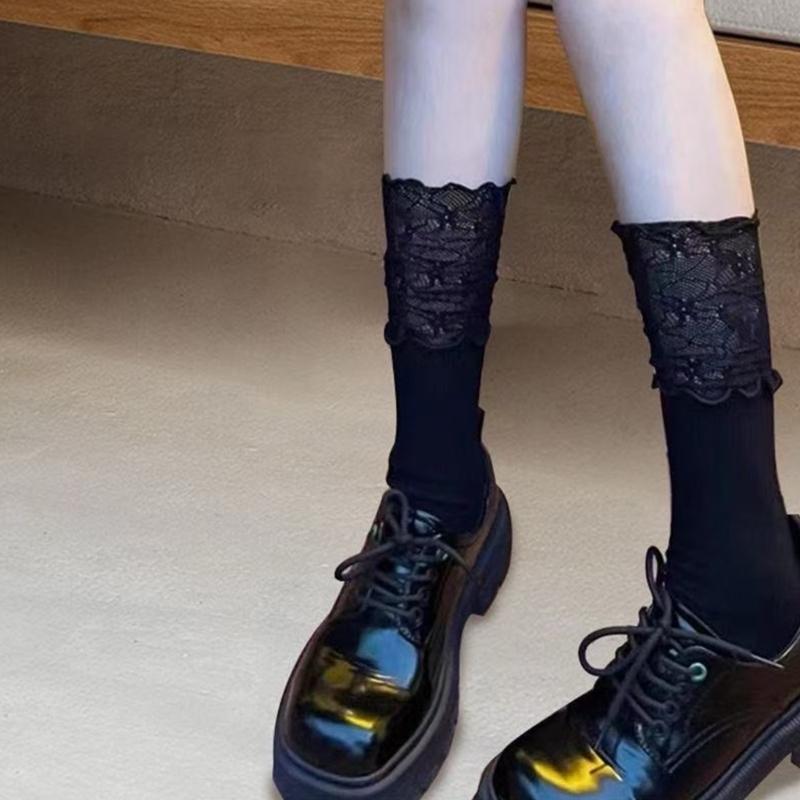 Elegant Scalloped Edge Crew Socks Comfortable Airy Component Unisex Daily Wear Multifunction Styling Option