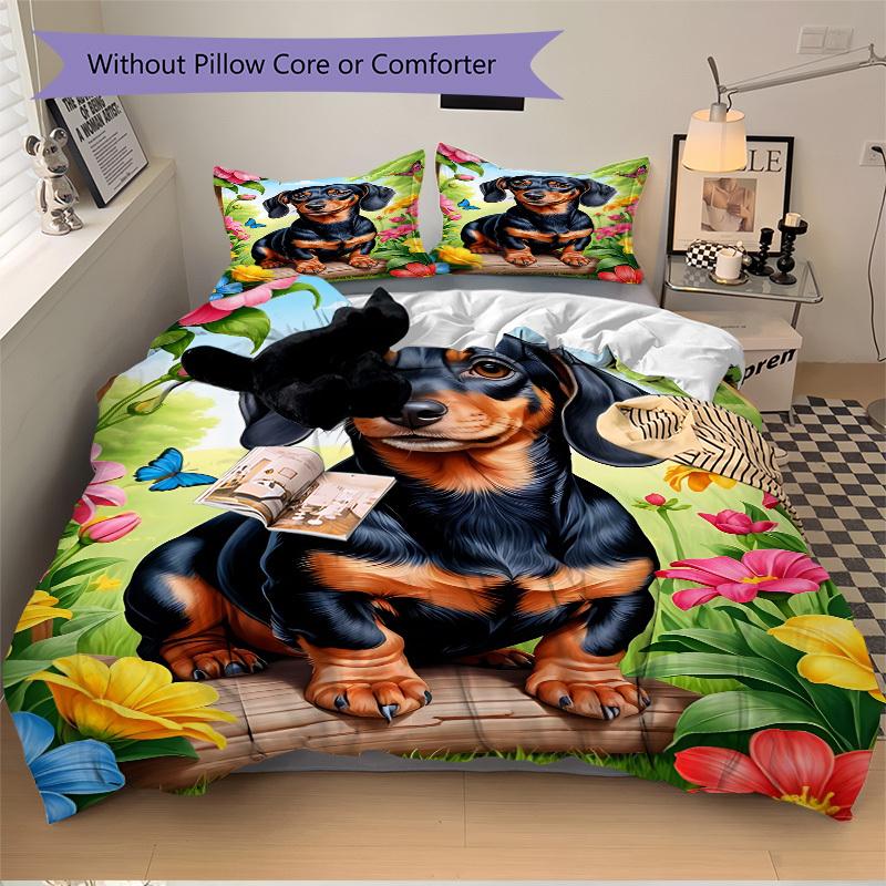 3pcs Dachshund Duvet Cover Set - Machine Washable, Includes 1 Cover and 2 Pillowcases, No Core Included Yy251013006
