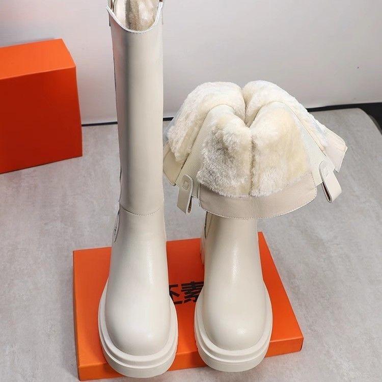 Snow Boots Women's Fur One-piece Warm Fleece Knee-length Boots High Boots Women's Cotton Shoes Leather Boots