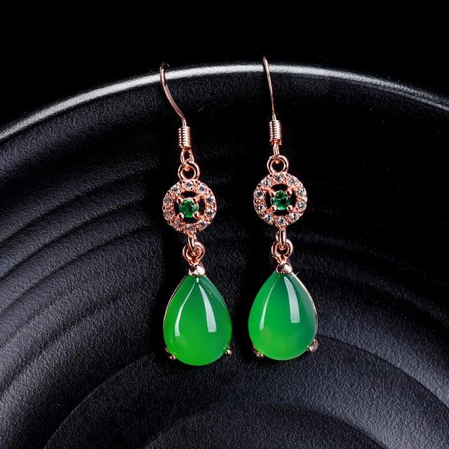 

Серьги-капли из натурального зеленого нефрита с цирконом, изумрудом, хризопразом, каплевидные бусины, висячие серьги, женские ювелирные аксессуары зелёный
