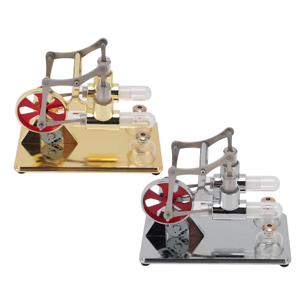 Stirling Engine Model Kit Early Educational Double Cylinder All Metal Wooden Base Stirling Engine Mo