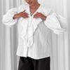 French Jacquard White V-neck Ruffle Shirt Women's 1116 Spring Temperament with Pure Cotton Long-sleeved Top