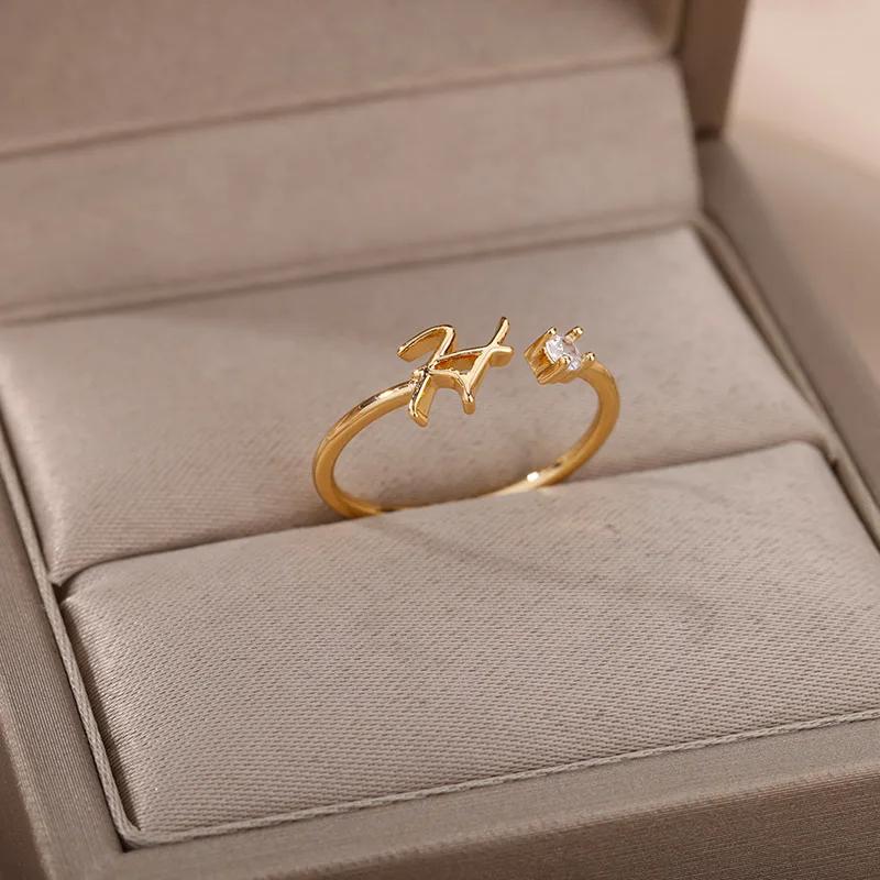 Tiny Initial Letter Rings For Women Stainless Steel A-Z Letters Adjustable Ring Female Christmas Aesthetic Jewelry