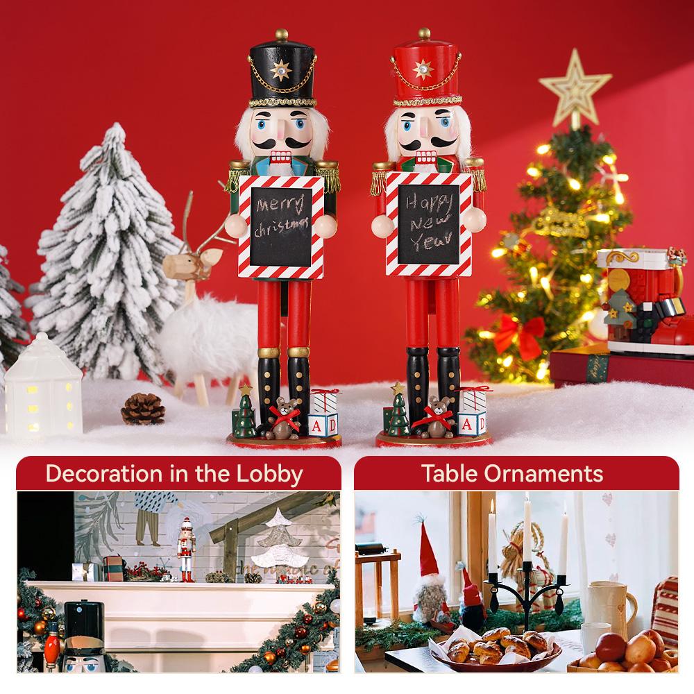 38CM Christmas Nutcracker Wooden Nutcracker Ornament Handwriting Soldier Figure Doll Home Office Desktop Xmas Decoration Gift