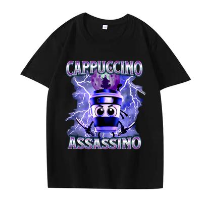 Italian Brainrot Cappuccino Assassino Funny Graphics T Shirt Men Women Oversized 100% Cotton Short Sleeve Summer Top Unisex Tee