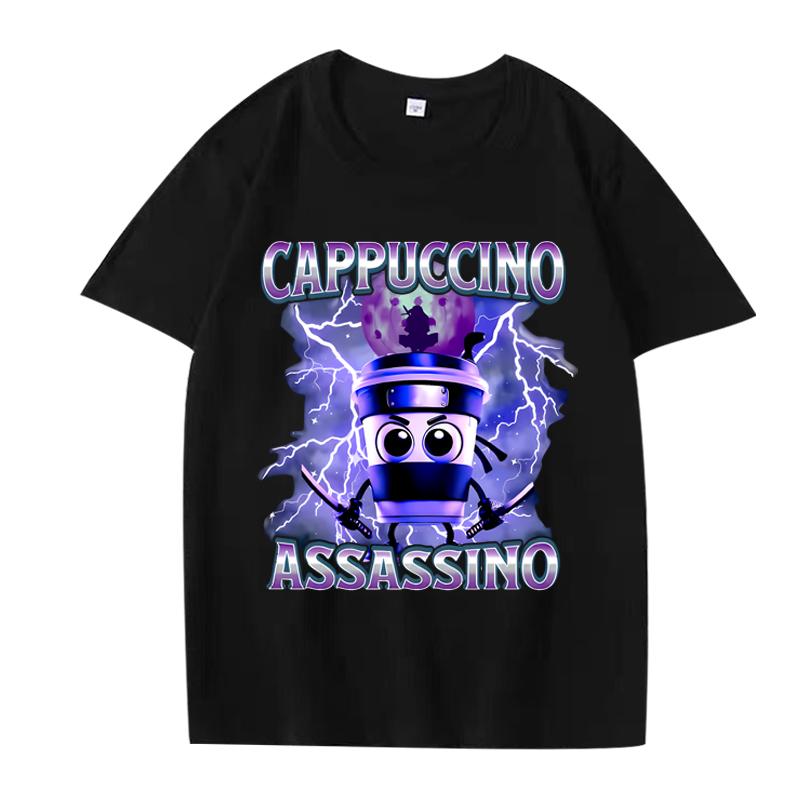 Italian Brainrot Cappuccino Assassino Funny Graphics T Shirt men women Oversized 100% Cotton short sleeve Summer top Unisex tee