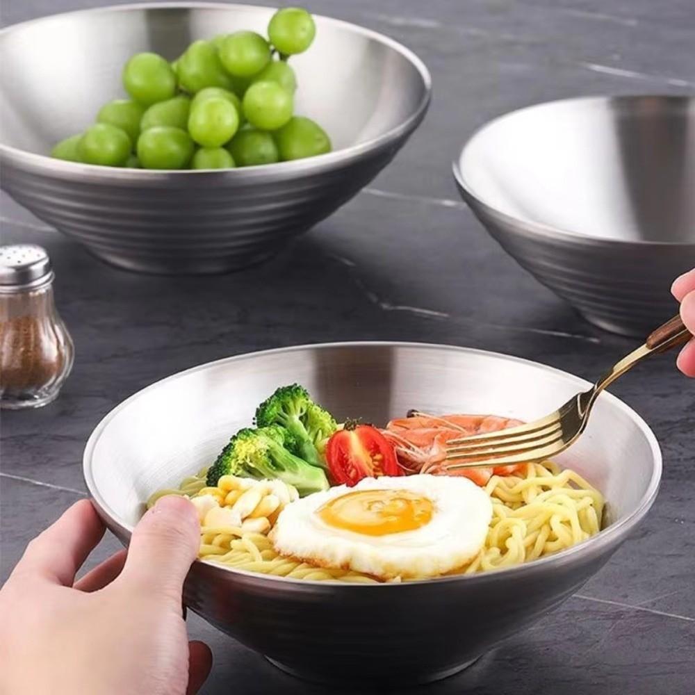 Double Bamboo Hat Bowl 304 Stainless Steel Japanese Bowl New Double Layer Rice Bowl  Ramen Serving