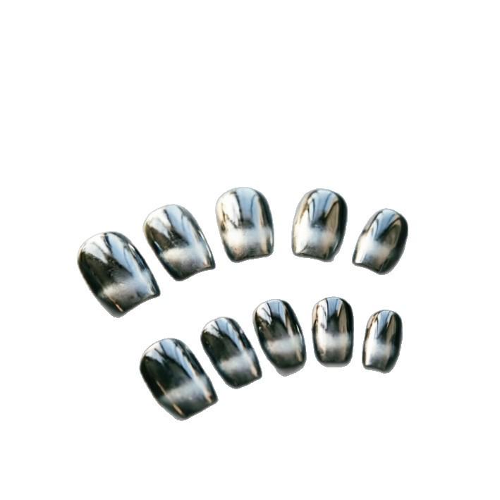 White Crescent Black Cat Eye Wearable Nails: Sweet & Cool French Style Short Nail Art Stickers