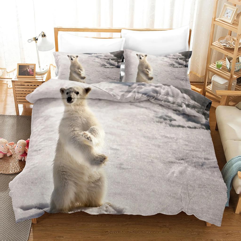 Animal Bed Linen Cute Bear Pattern King Queen Size Cute Comforter Set With Pillowcases High Quality Home Textiles