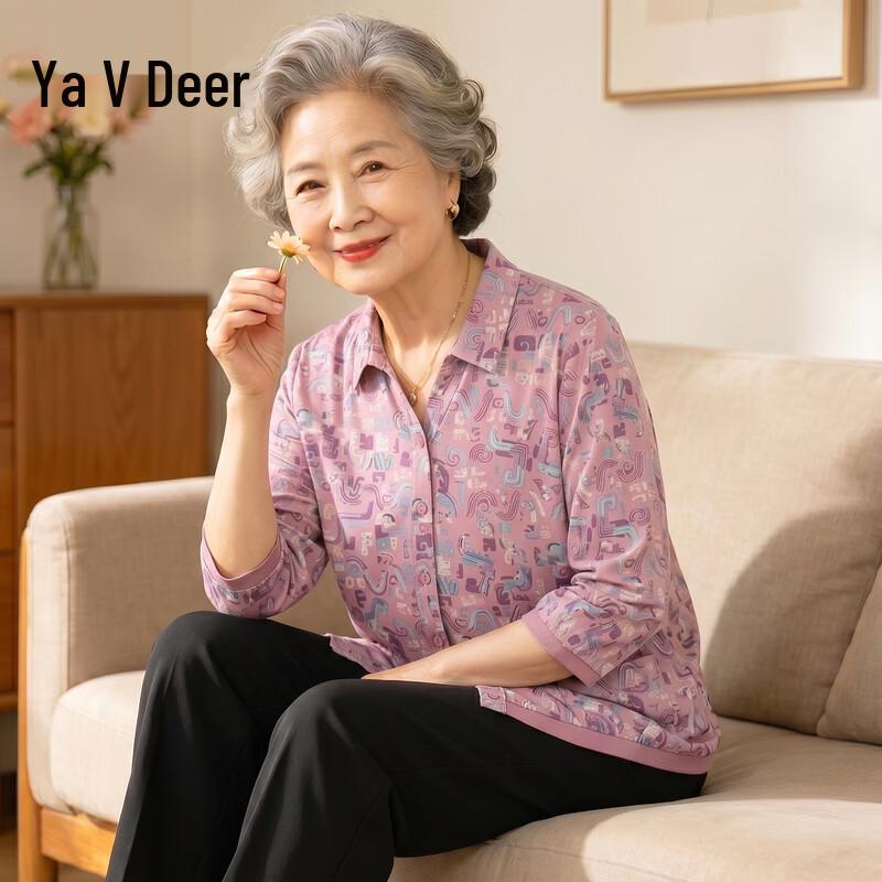 Yalu Mid-Aged Women s Pure Cotton Summer Shirt 2XL