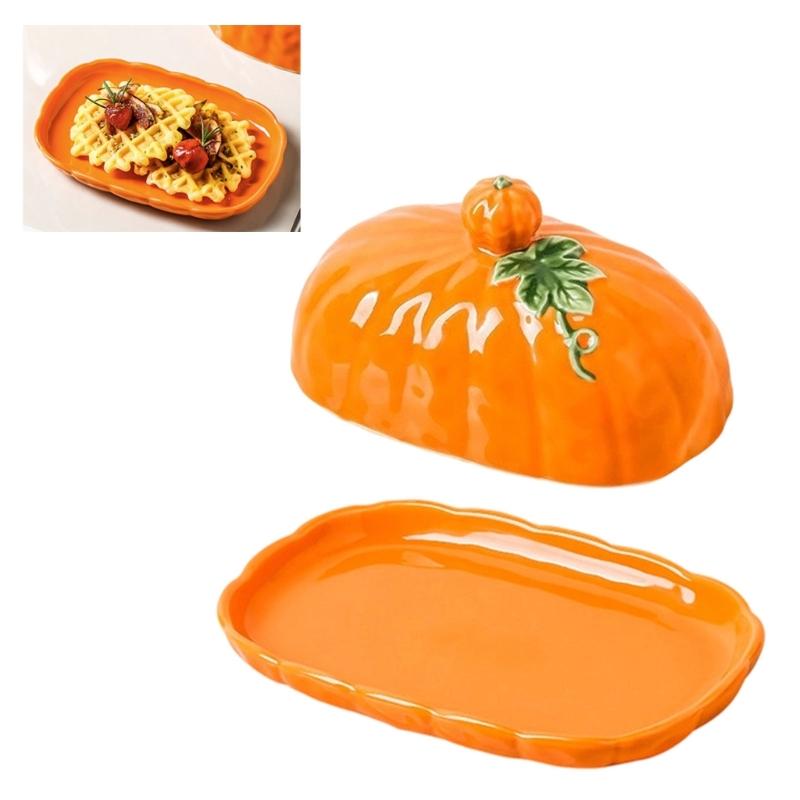 Pumpkin Butter Tray With Lid, Covered Container for Breakfast Bread, Dining Table, Refrigerator Storage, Thanksgiving Meals Use