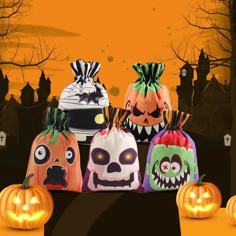Bulk Halloween Candy Bags Pumpkin Drawstring Snack Bags Small Trick or Treat Favors for Kids Classroom Party Supplies