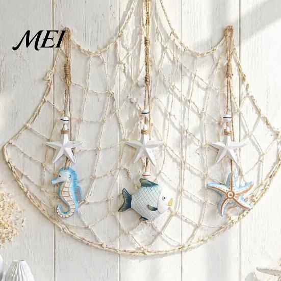 Wooden Nursery Decor Starfish Hanging Decoration, Nautical Coastal Wall Ornament, Ocean Style Room Ornaments Theme Art for Home Beach Lake House