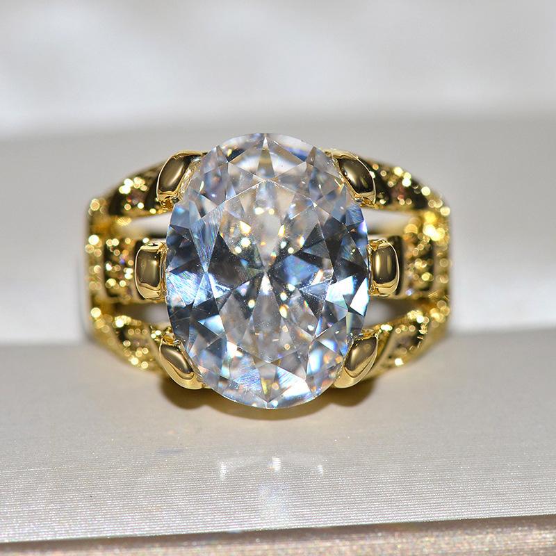 Classic Domineering Men's Gold Hip Hop Zircon Ring Blue White Purple Diamond Ladies Ring Engagement Party Jewelry