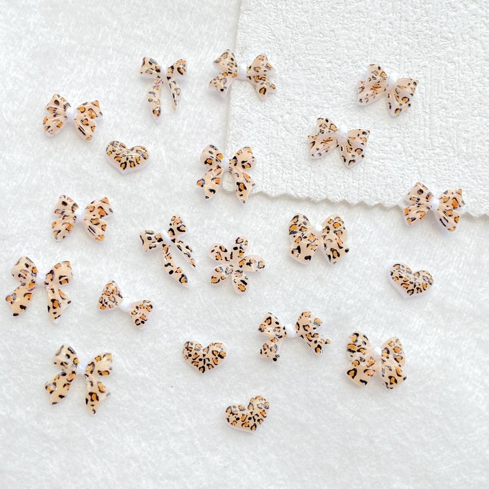 50Pcs Cute Mini Colorful Leopard Print Bow Nail Art Resin Designer Charms DIY Craft For Nail 3D Decorations Jewelry
