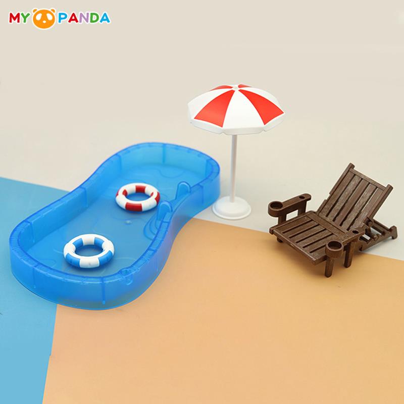 1Set Miniature Swimming Pool Swimming Circle Deck Chair Beach Umbrella Kits for Dollhouse Life Scenes Decor Aquarium Accessory
